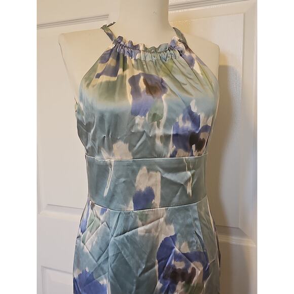NWT Ann Taylor Silk Halter Dress Womens 4 Petite Watercolor Blue Green Wedding - Picture 9 of 16